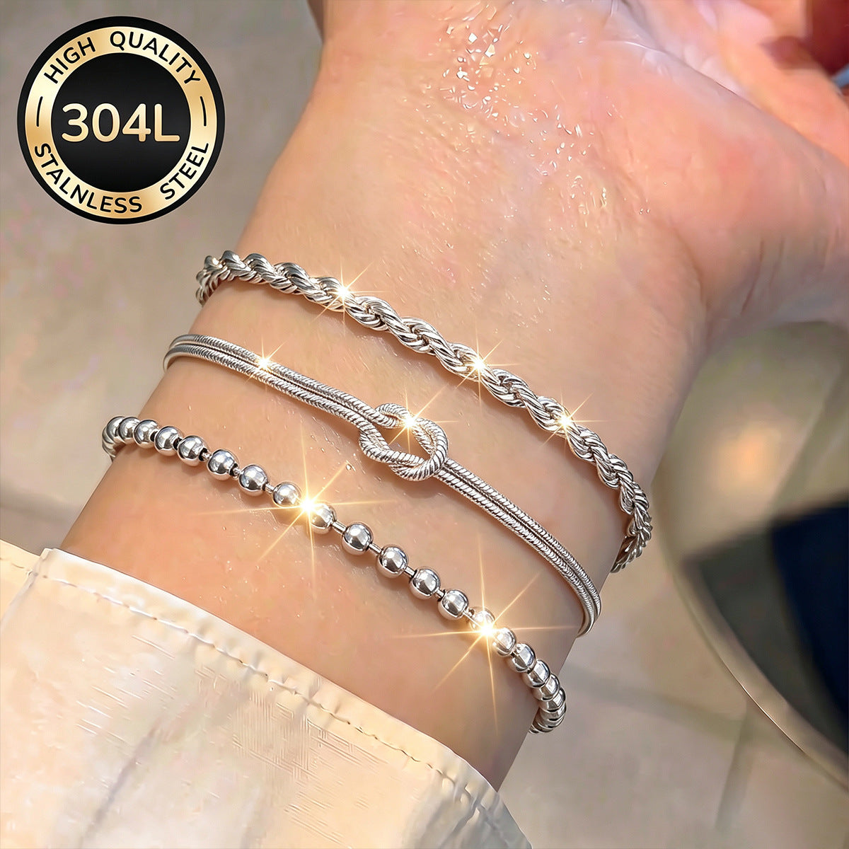 Wholesale Fashion 18K Gold Plated Stainless Steel Bracelet Set For Women Modern Layered Chain Bracelets Chic Jewelry Accessory Gift