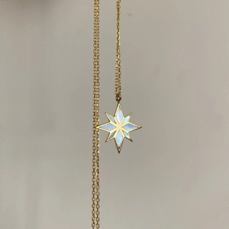 Wholesale handmade natural abalone shell patch  stainless steel vacuum  18K gold six-pointed star clavicle chain