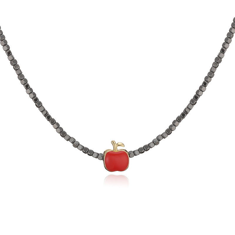 Wholesale Gold Plated Copper Black Stone Bead Necklace With Butterfly Heart Key Pendant Boutique Resale Jewelry For Women