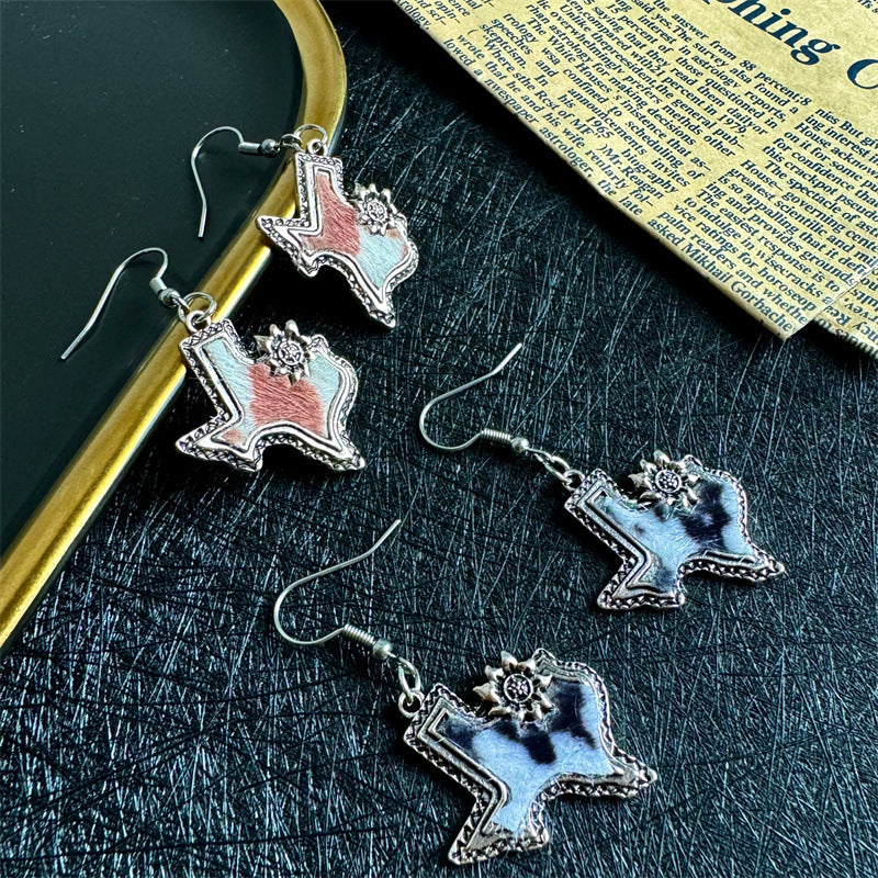 Wholesale Western Denim Design Sense American Map Shape Earrings