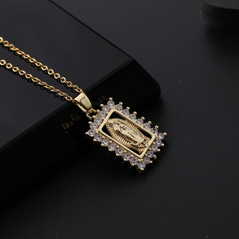 Wholesale Gold Plated Virgin Mary Cross Pendant Choker Necklace Colorful Zircon Fashion Jewelry Accessory For Gift
