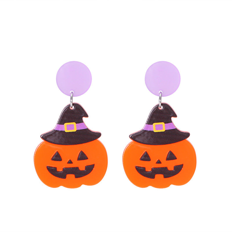 Wholesale Halloween Cartoon Funny Acrylic Plate Pumpkin Ghost Skull Earrings ACC-ES-BinLi004
