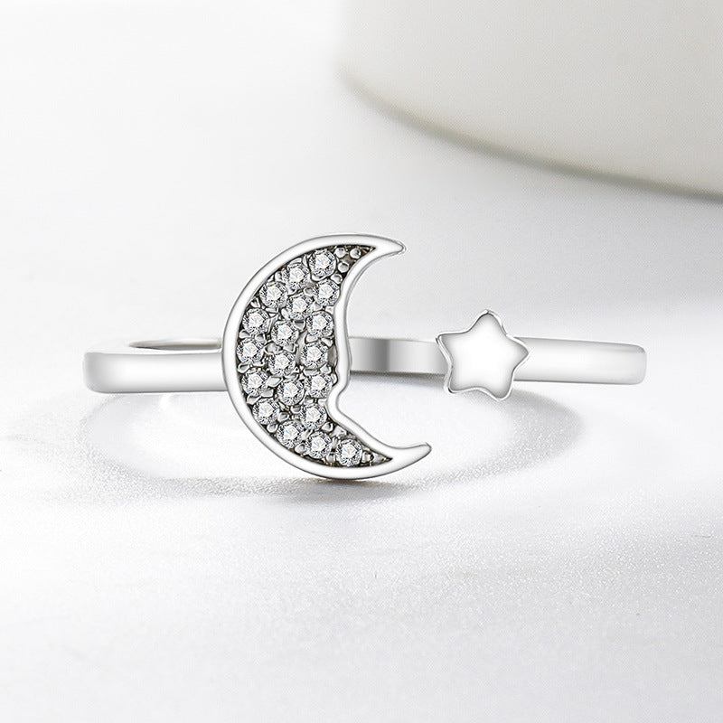 Wholesale Adjustable rhinestone bronze star and moon ring