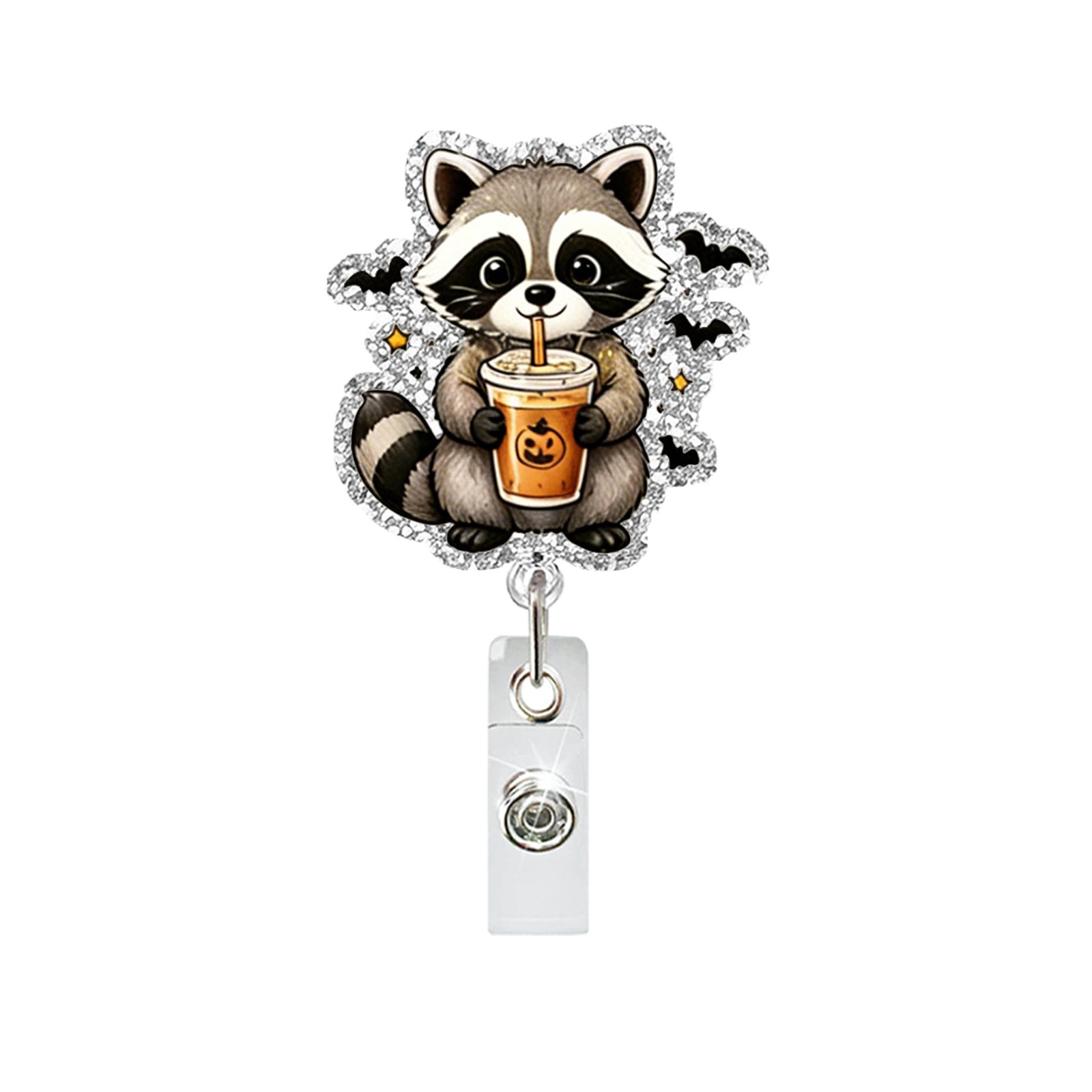 Wholesale  Cute Raccoon Acrylic Retractable Badge Holder with Alligator Clip