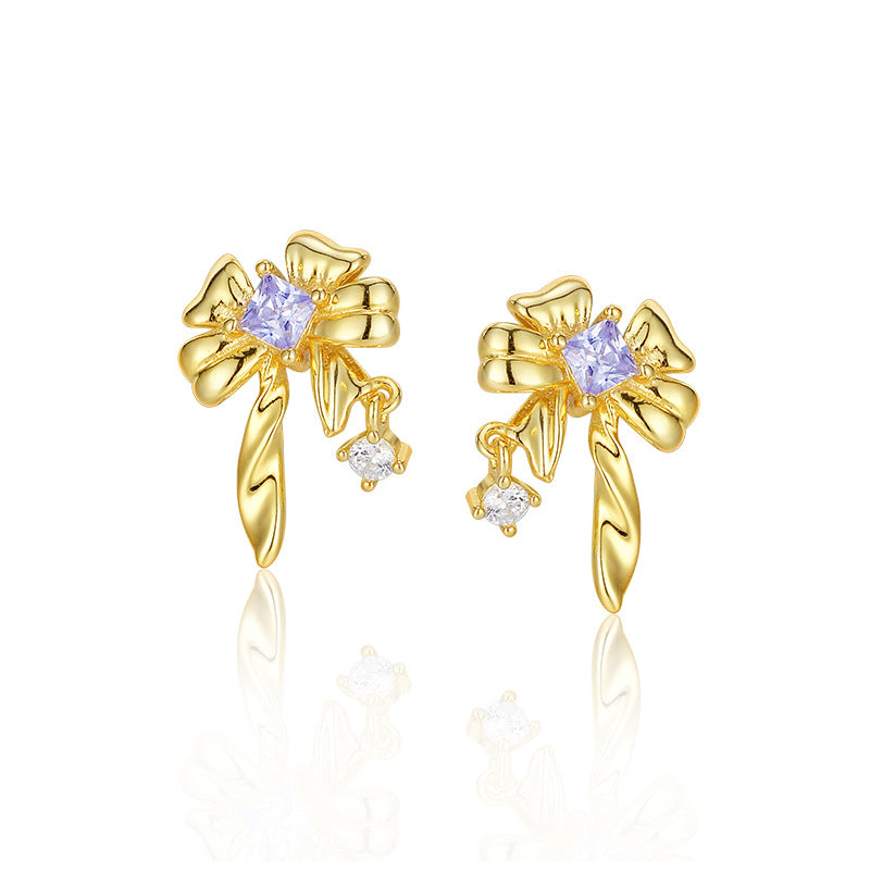 Wholesale Bow S925 Sterling Silver Earrings Jewelry Zirconia Earrings