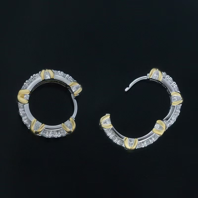 Wholesale Sterling Silver Jacquard Gold Edge Diamond Earrings