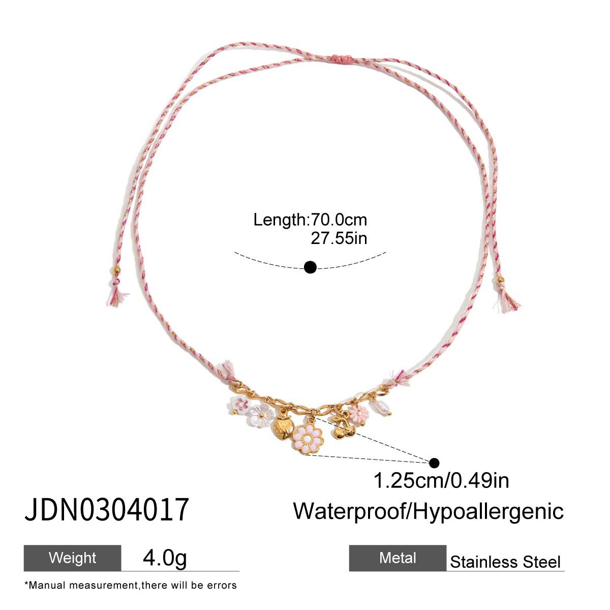 Wholesale 18K Gold Stainless Steel Pearl Shell Pink Oil Dripping Flower Cherry Necklace