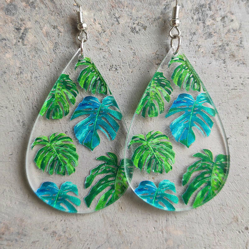 Wholesale 2 Pairs/pack Summer Turtle Leaf Flower Acrylic Drop Shape Earrings ACC-ES-HY085