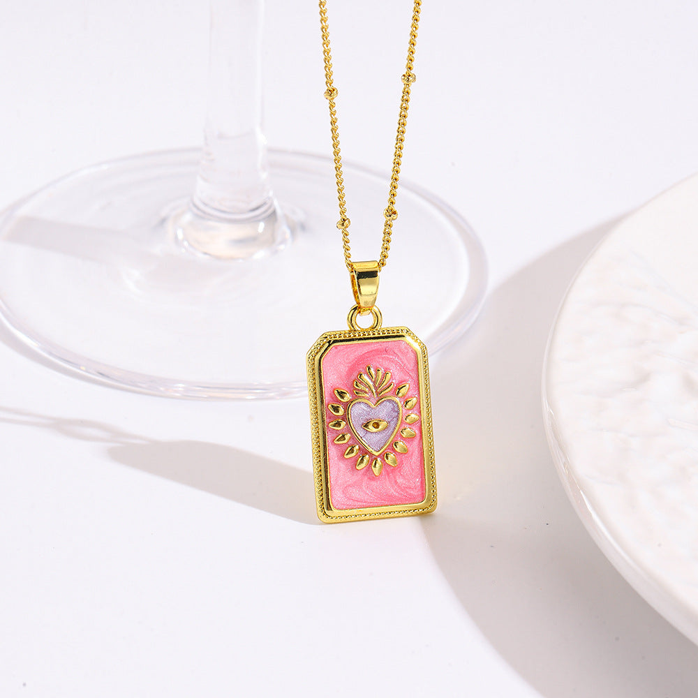 Wholesale square color dripping copper love conch shell eye moon jellyfish tarot pendant necklace