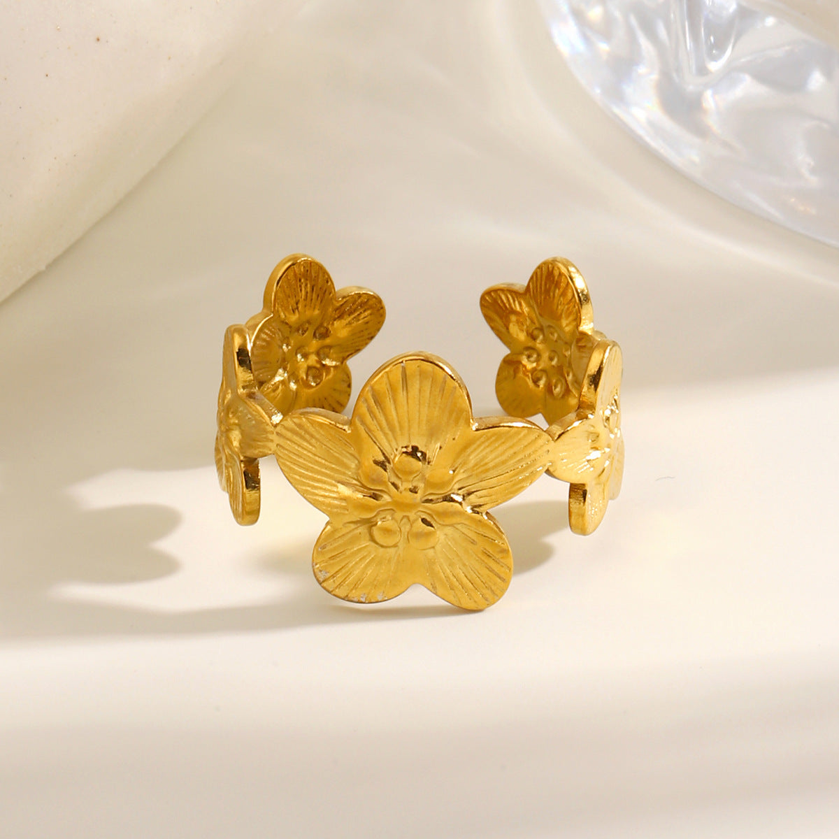 Wholesale Stainless Steel Floral Open Ring - Trendy European Style Jewelry for Women,  Everyday Gift or Boutique Resale ACCVIP