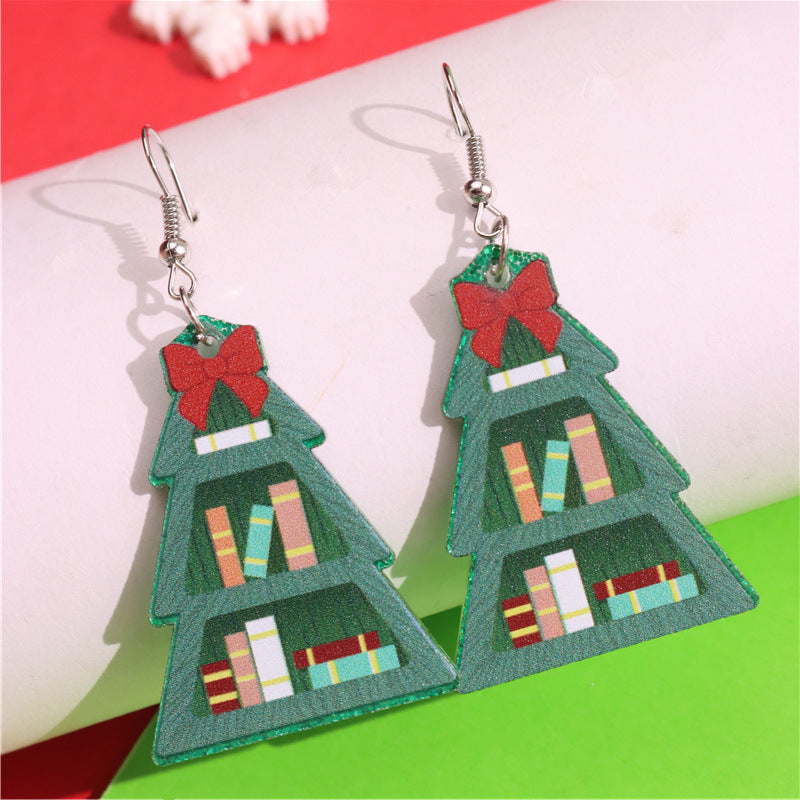 Wholesale  Christmas Glitter Bookshelf Christmas Tree Earrings
