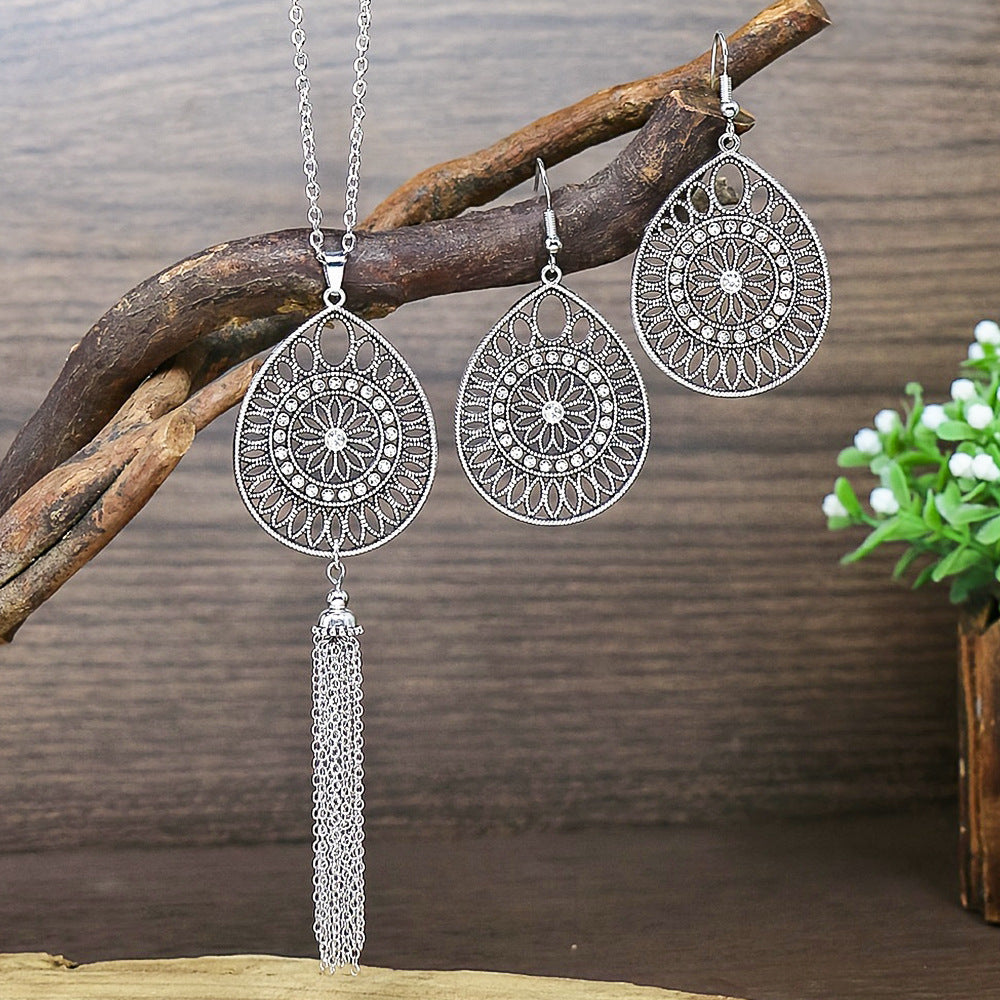 Wholesale Bohemian Drop-Shaped Earrings and Necklace Set,  Ethnic Style Fashion Accessory for Gift or Resale