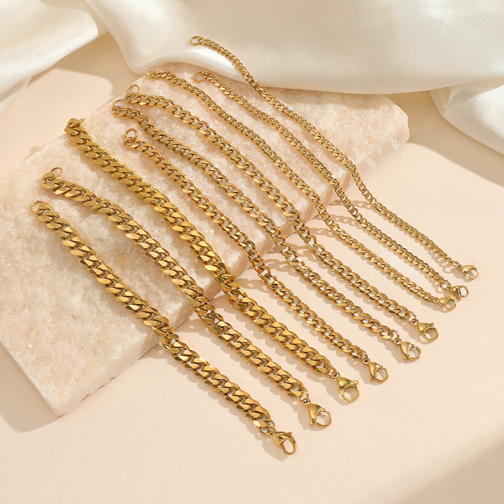 Wholesale  Stainless Steel Bracelets Real Gold Electroplating Smooth  Cuban Chain