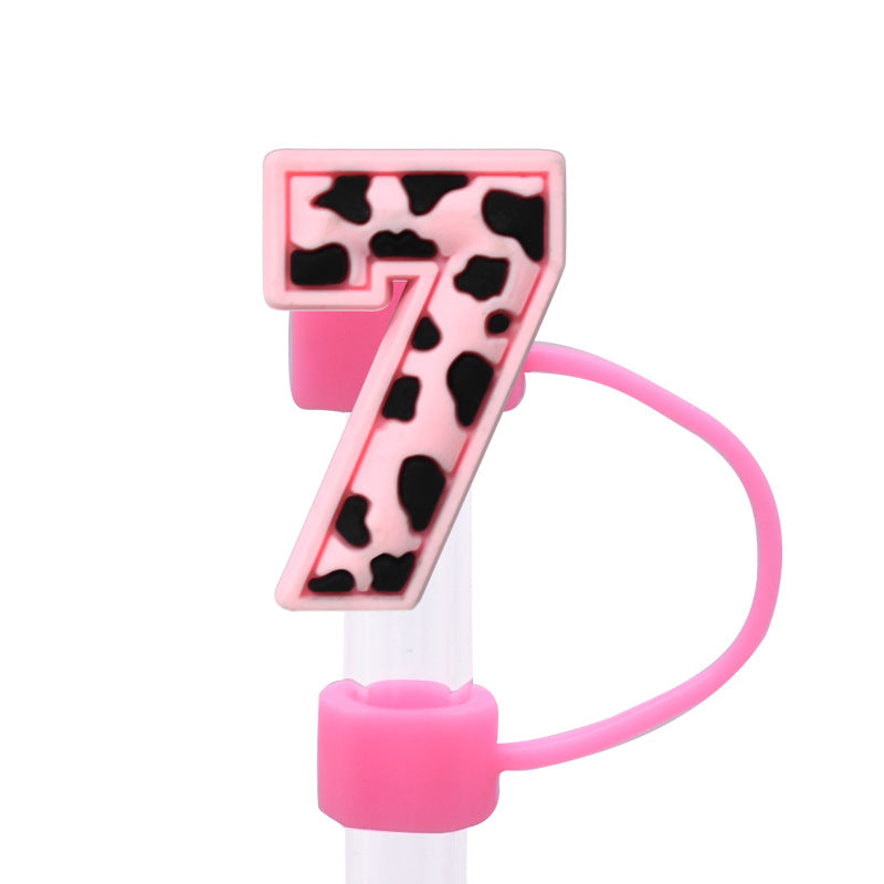 Wholesale Random 100pcs Pink leopard print cartoon Straw Cover Straw Tube Cap