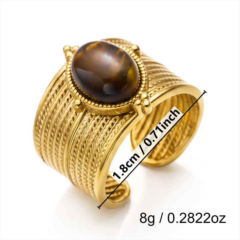 Wholesale Vintage Texture Tiger Eye Stainless Steel Multi-Layer Stacked Ring Jewelry Accessory