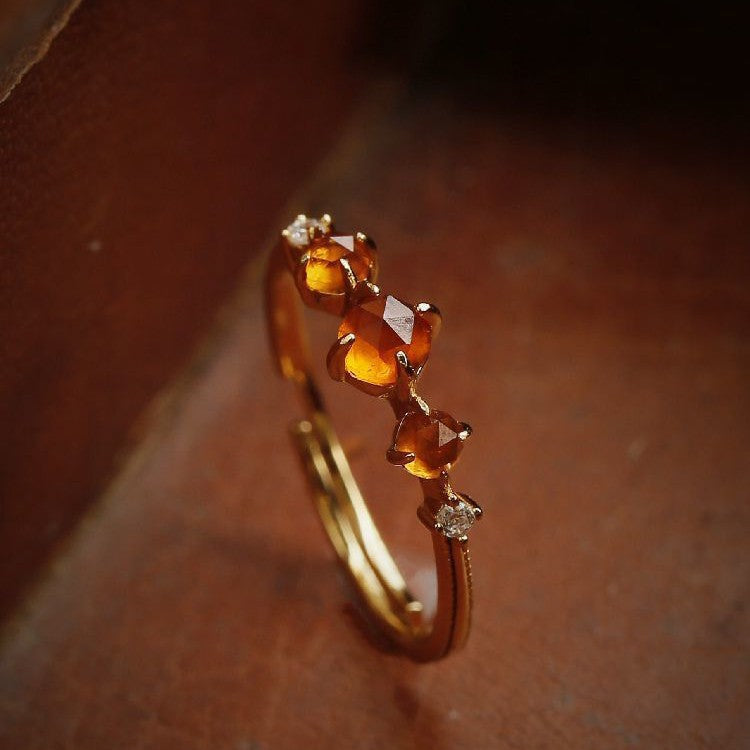 Wholesale Retro Elegant Orange Garnet Ring Copper Electroplated for Women Everyday Wear