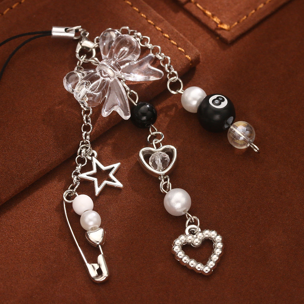 Wholesale Billiard Black 8 Keychain Pendant Acrylic Heart Bead Bow Charm Fashion Decorative Accessory Gift