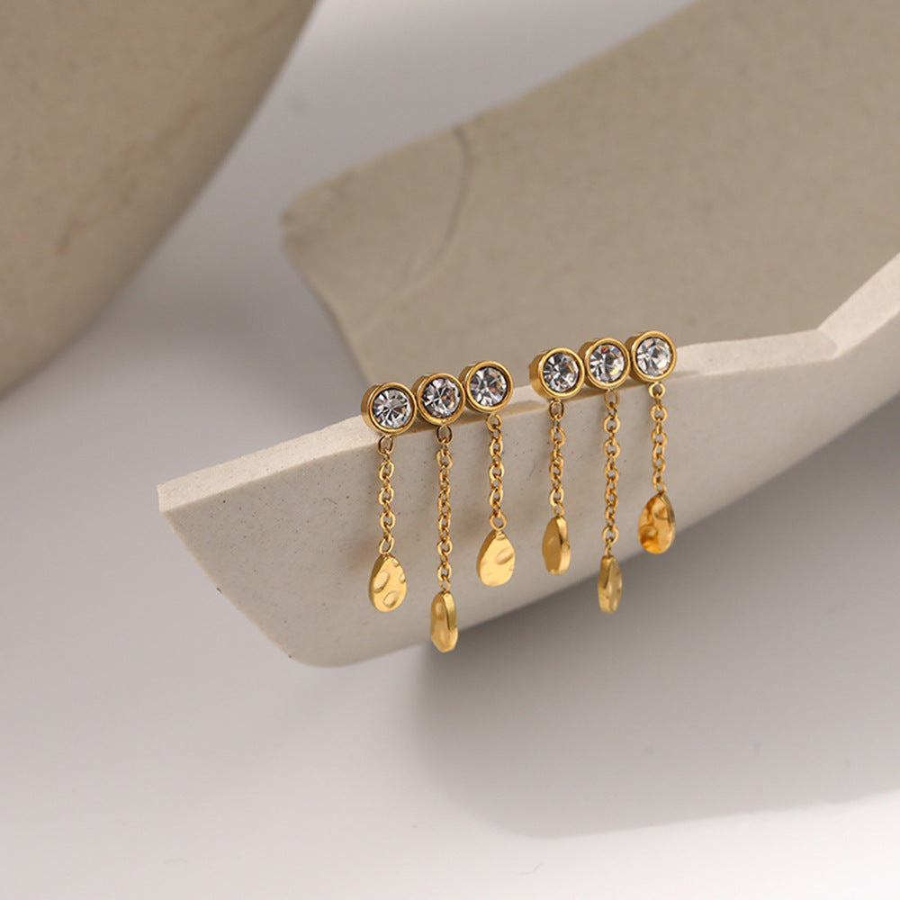 Wholesale diamond tassel titanium steel earrings