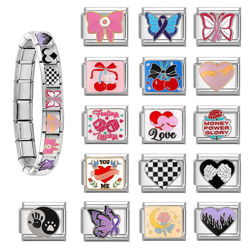 Wholesale 9mm Italian Charm Starter Bracelets DIY Butterfly Heart Stainless Steel Composable Bracelet