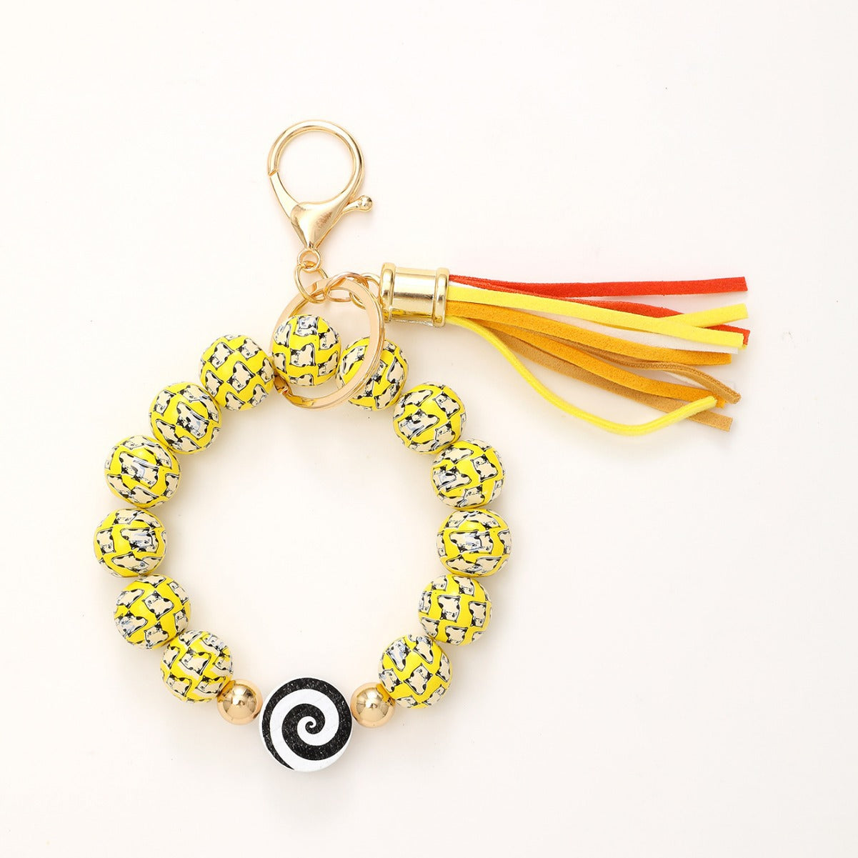 Wholesale Colorful Tassel Cat Claw Leaf Wooden Beaded Wristlet Keychain ACC-KC-YTian023