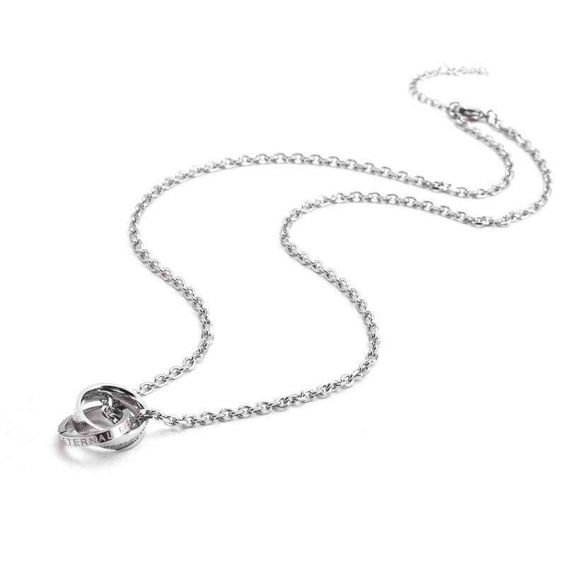 Wholesale Double-ring Couple Diamond Titanium Steel  Necklace