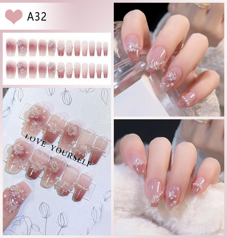 Wholesale 24 Pieces/box Glitter Nail Stickers Flower Pearl Wearable Nail Press-on Nails Kits Nail Stickers