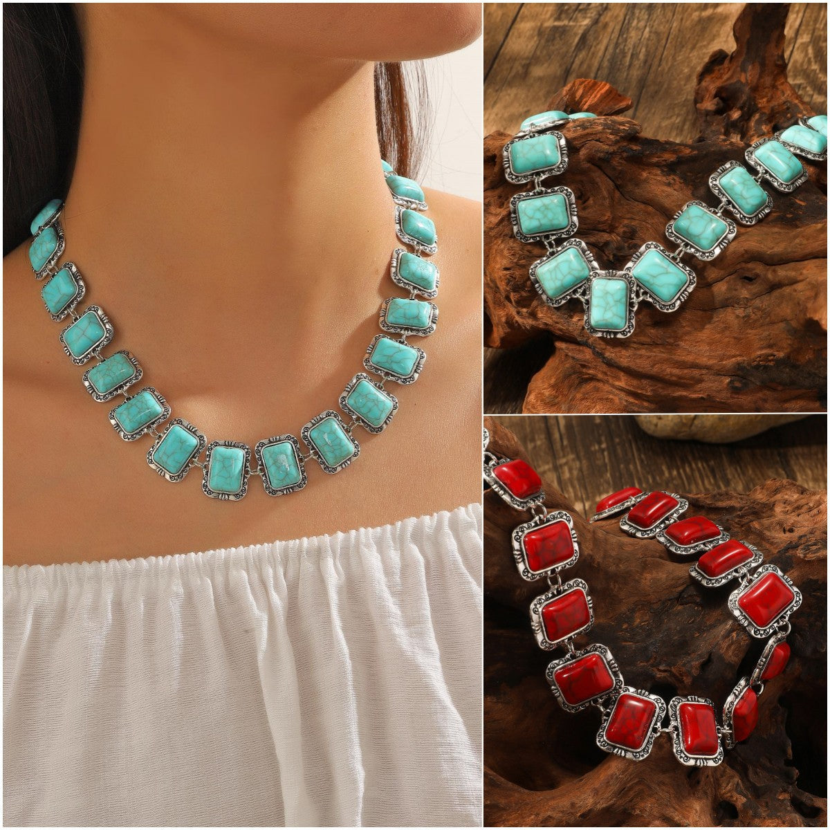 Wholesale bohemian Retro ethnic style turquoise necklace