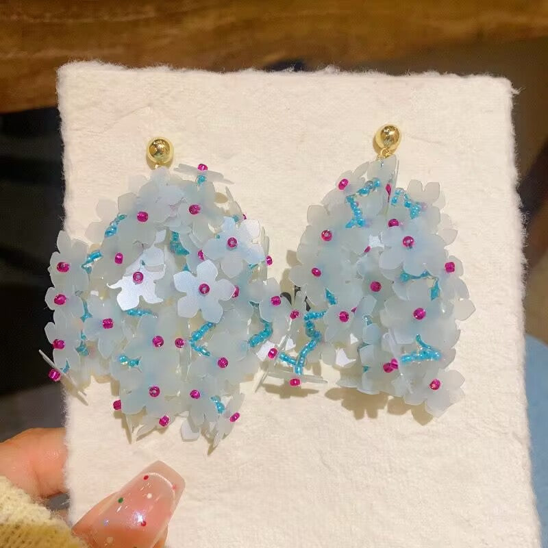 Wholesale Sequined Flower Beaded Tassel Earrings