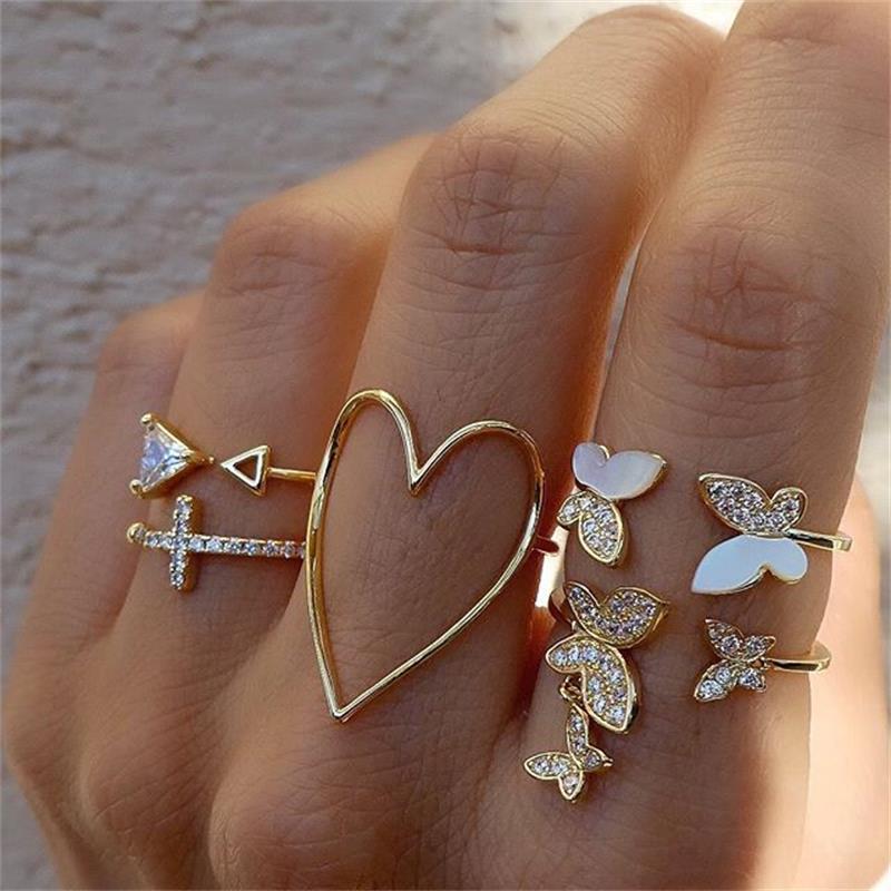 Wholesale Star,  Moon,  Heart,  Leaf,  Geometric 10-Piece Ring Set