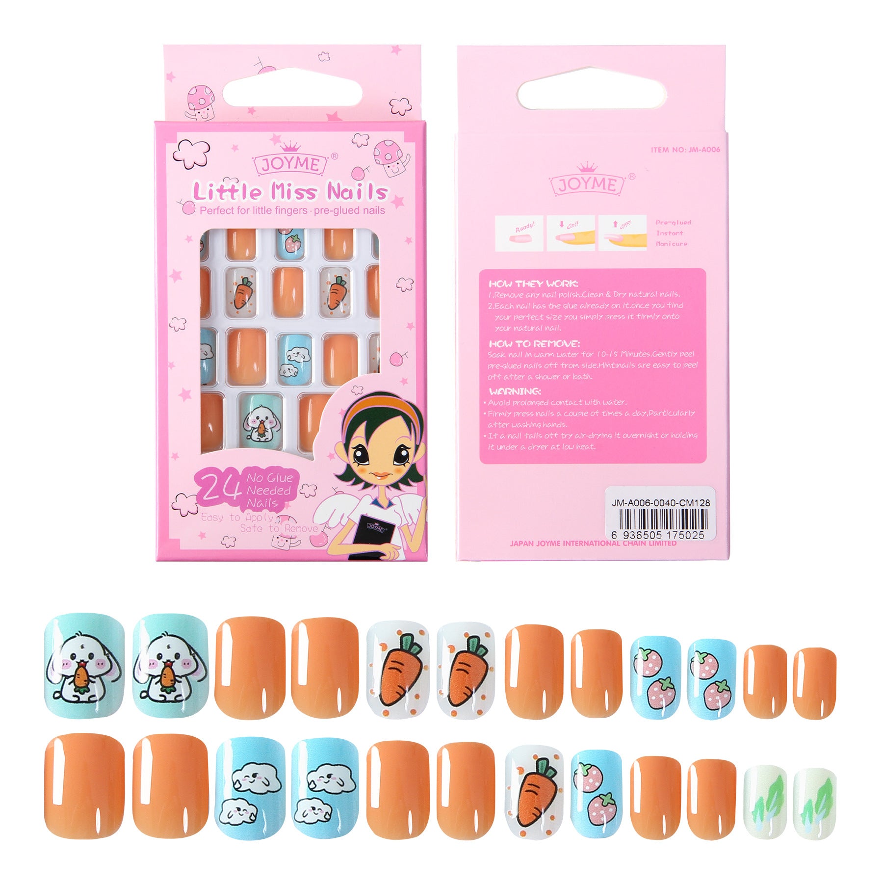 Wholesale Children's Press on Nails Kits 24 Solid Color Back Glue Nail Art Pieces ACC-NS-XKQ004