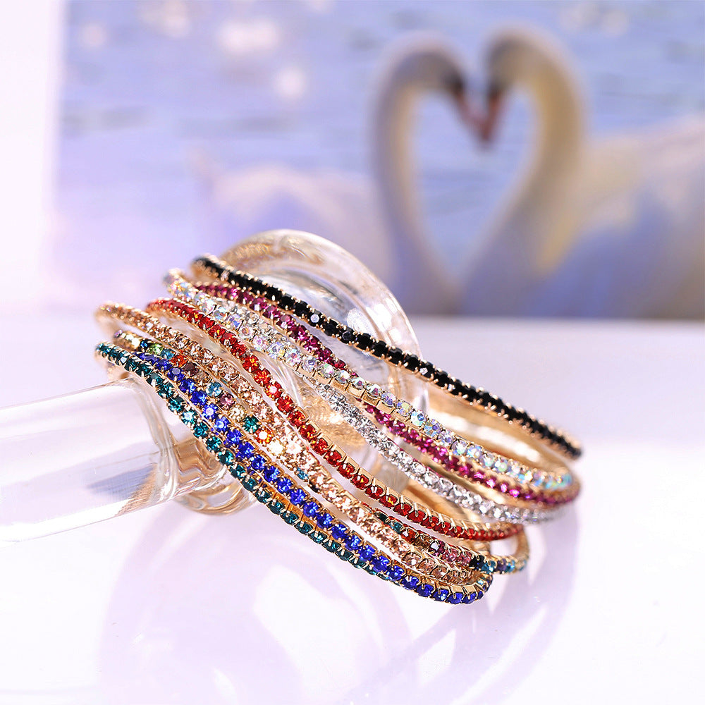 Wholesale Inlaid Colorful Diamond Bracelet Multi-color Rhinestone Elastic Bracelet for Women Layered Bracelet Set ACC-BT-HZS004