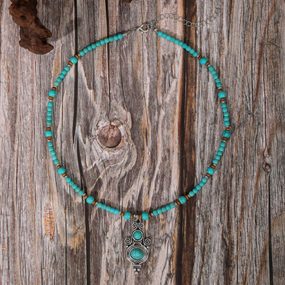Wholesale Ethnic Style Turquoise Bull Head Carved Handmade Beaded Necklace ACC-NE-JunJie016