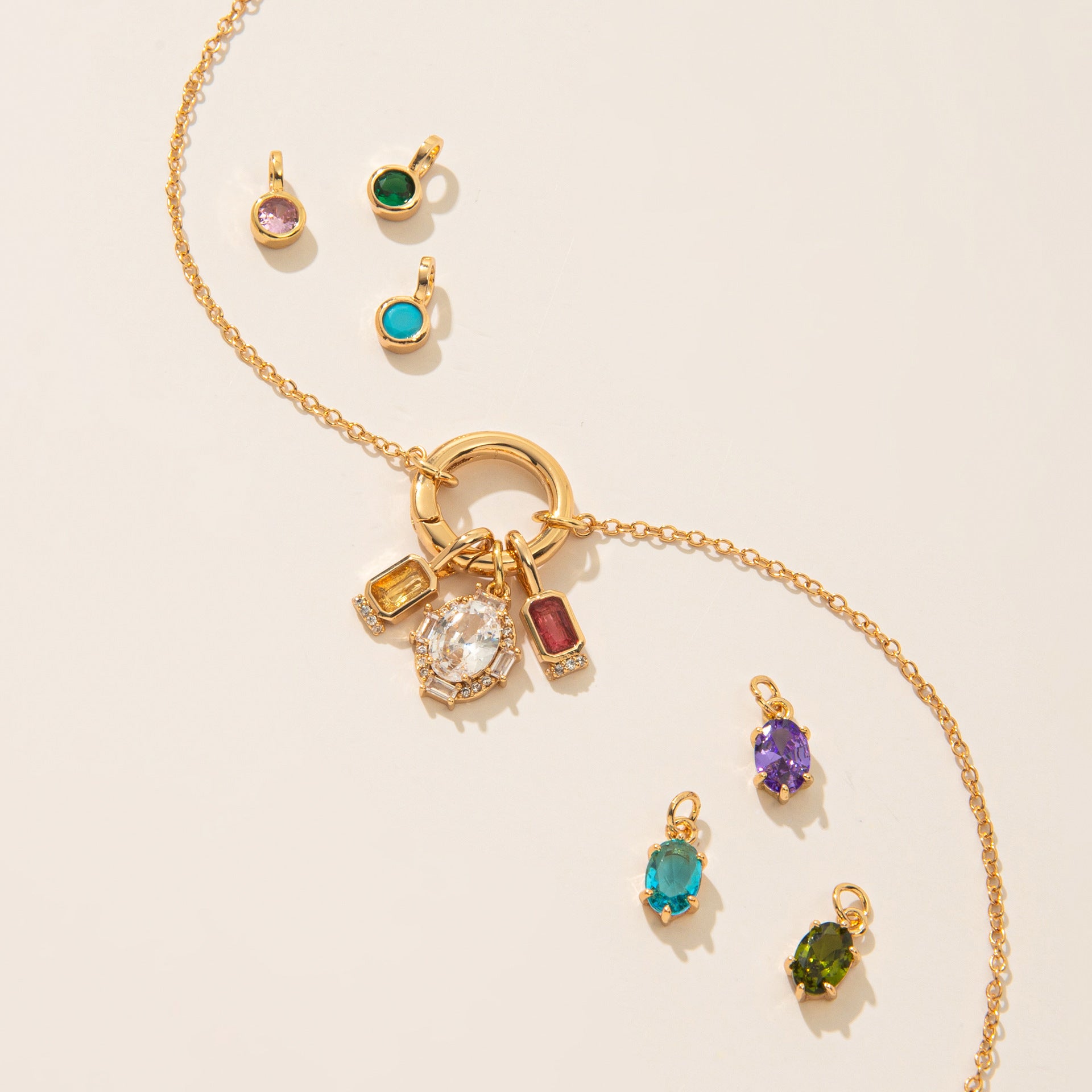 Wholesale Stainless steel electroplated with 18K gold 12 birthstone adjustable pendant