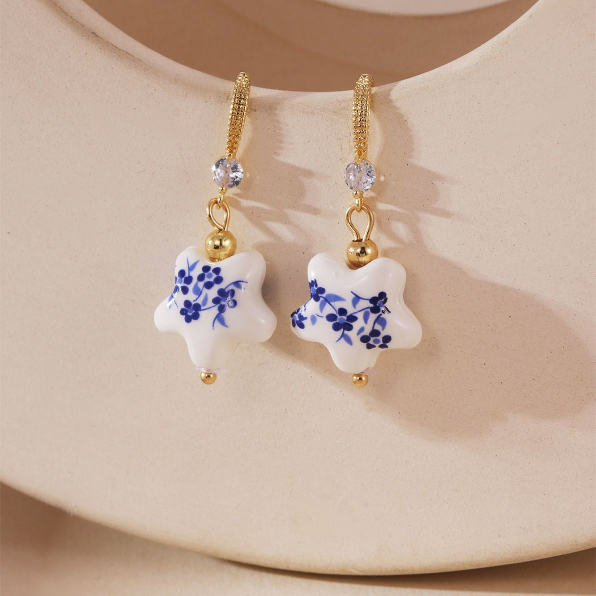Wholesale Cup and Plate Shaped Ceramic Blue and White Porcelain Earrings