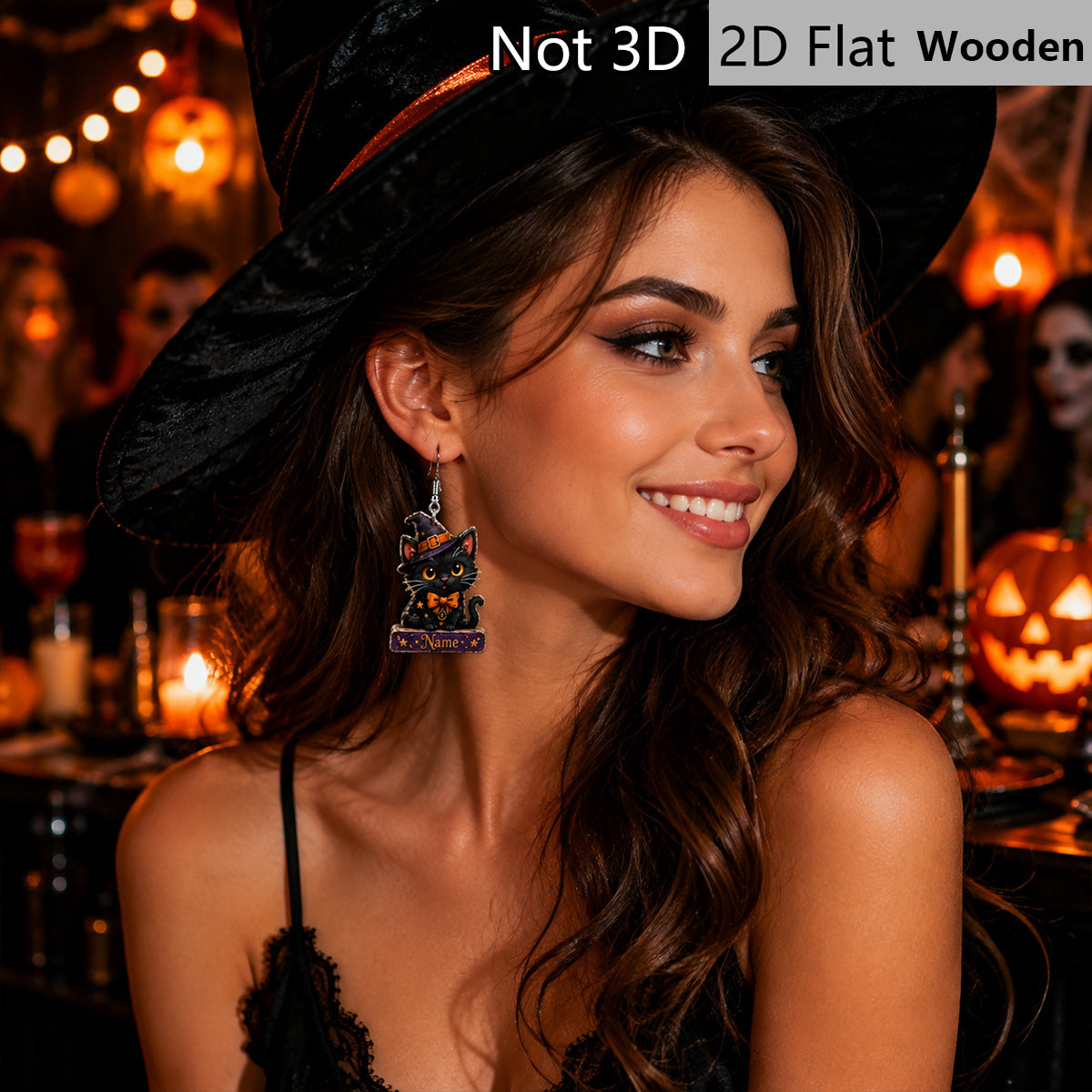 Wholesale  Witch Black Cat Wooden Earrings Purple Wizard Hat Bow Retro Party Jewelry Accessory Gift