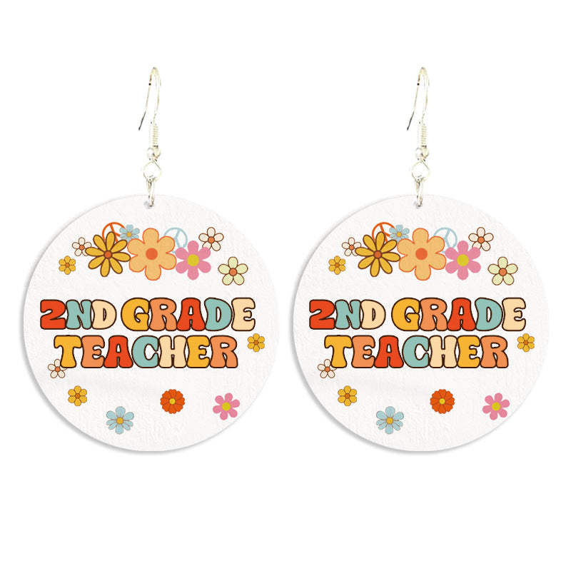 Wholesale Wooden printed school season grade text retro Bohemian autumn earrings