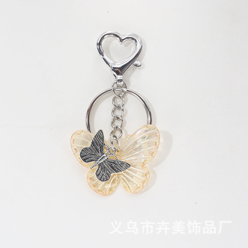 Wholesale Cute cartoon AB color plated butterfly heart keychain
