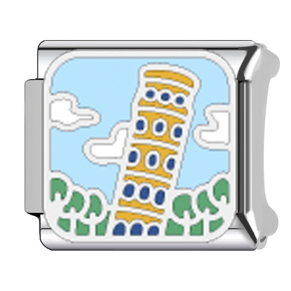 Wholesale   Italian Charm Bracelet 9mm DIY Egyptian pyramid landmark Creative Stainless Steel Composable Bracelet