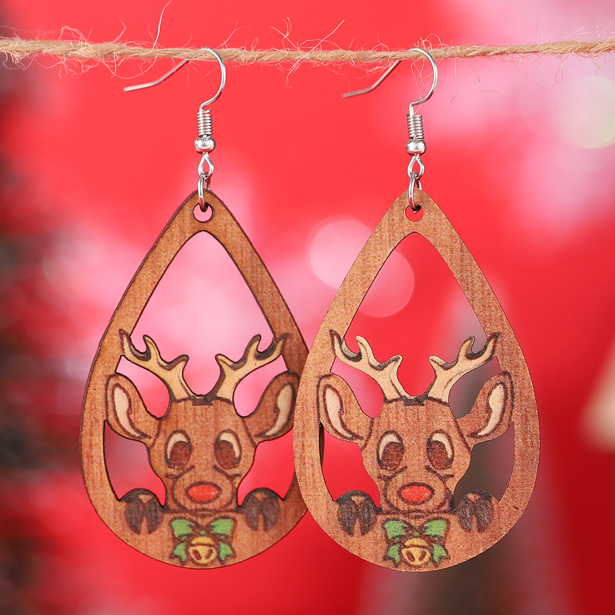 Wholesale Christmas Santa Elk Water Drop Pendant WoodenEarrings