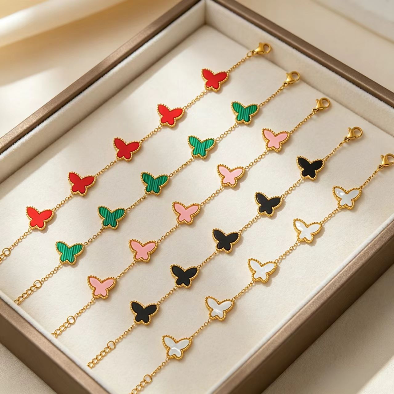 Wholesale Titanium Steel Butterfly Bracelet with Real Gold Plating - Light Luxury Jewelry Accessory for Everyday Wear,  Gift for Girls
