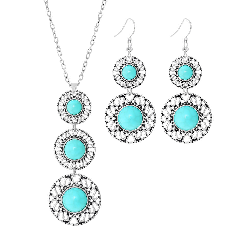 Wholesale Vintage Ethnic Turquoise Necklace Earrings Set Zinc Alloy Jewelry Accessory