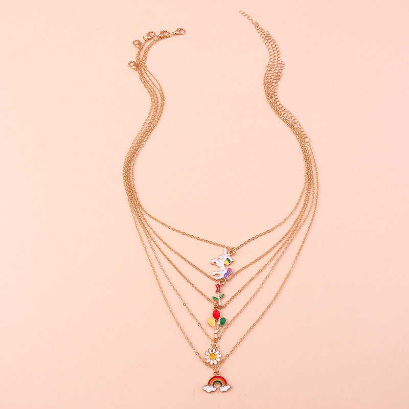 Wholesale Floral Rose Unicorn Rainbow Daisy Necklace Pendant ACC-NE-YueSen025