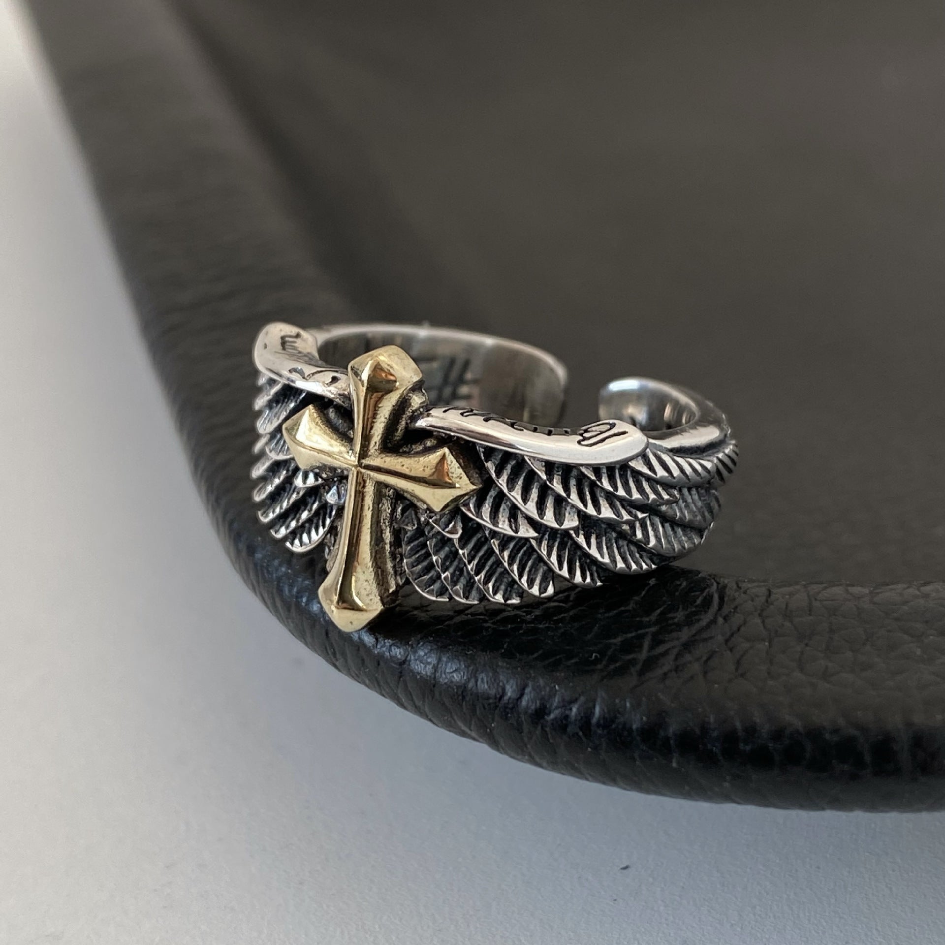 Wholesale Wings Cross Graffiti Letter Open Ring - Trendy Fashion Accessory Gift