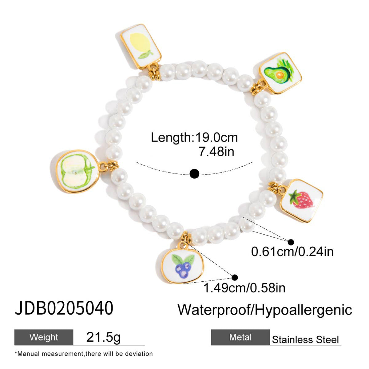 Wholesale 18K Gold Stainless Steel Oil Drop Cross Chain Spring Buckle Printed Cherry Bracelet