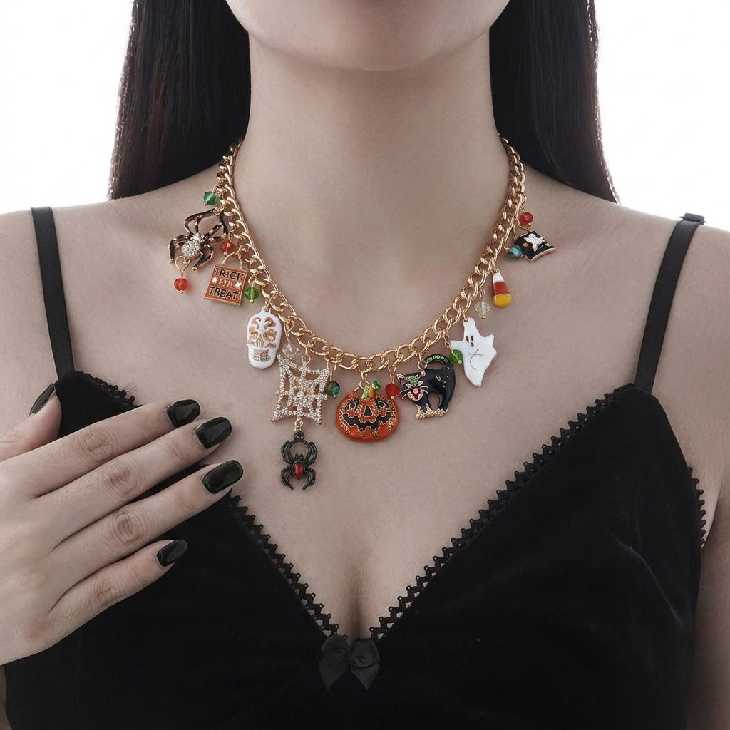 Wholesale Alloy  Necklace Ghost Pumpkin Skull Tassel Multi-Pendant Clavicle Chain Fashion Accessory