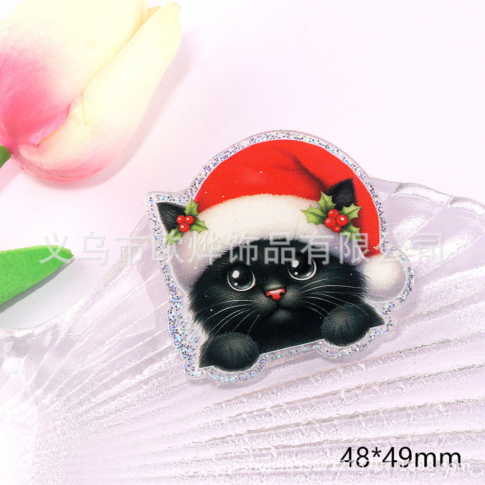 Wholesale 10pcs DIY Flatback Cartoon Christmas Acrylic Flatback Badge Reels Retractable Keychain DIY Accessories