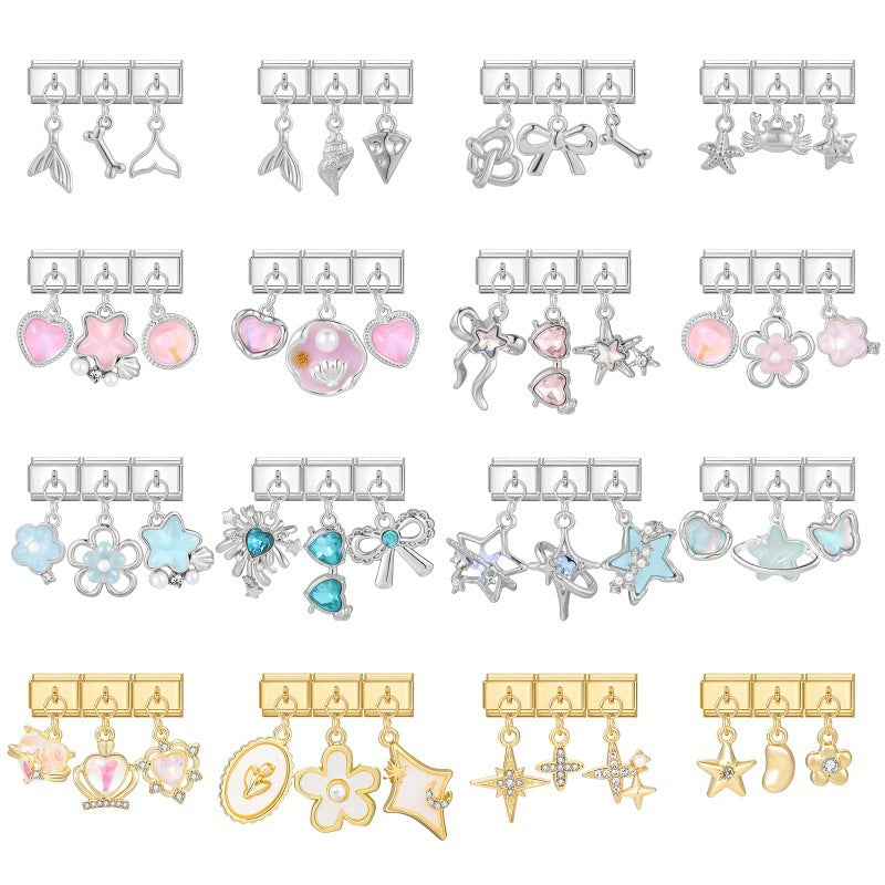 Wholesale Stainless Steel Flower Pendant Three-Piece DIY Bracelet Set Fashion Accessory for Everyday Wear