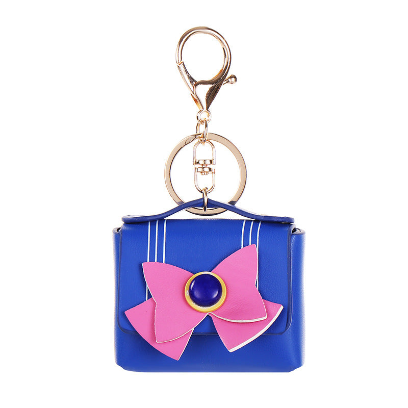 Wholesale Light Blue Leather Keychain Pendant With Bow And Butterfly European Style Car Key Accessory