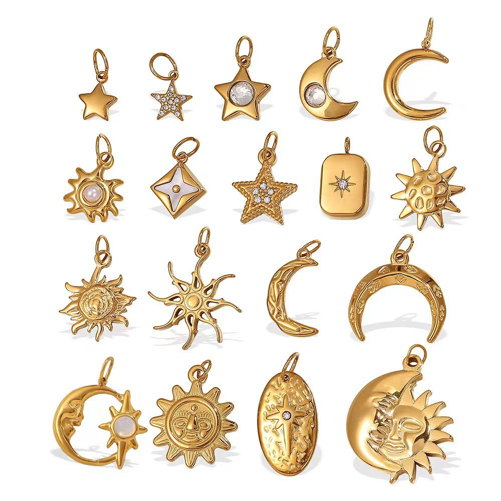 Wholesale wind hot sun moon stainless steel plated 18K gold Charms