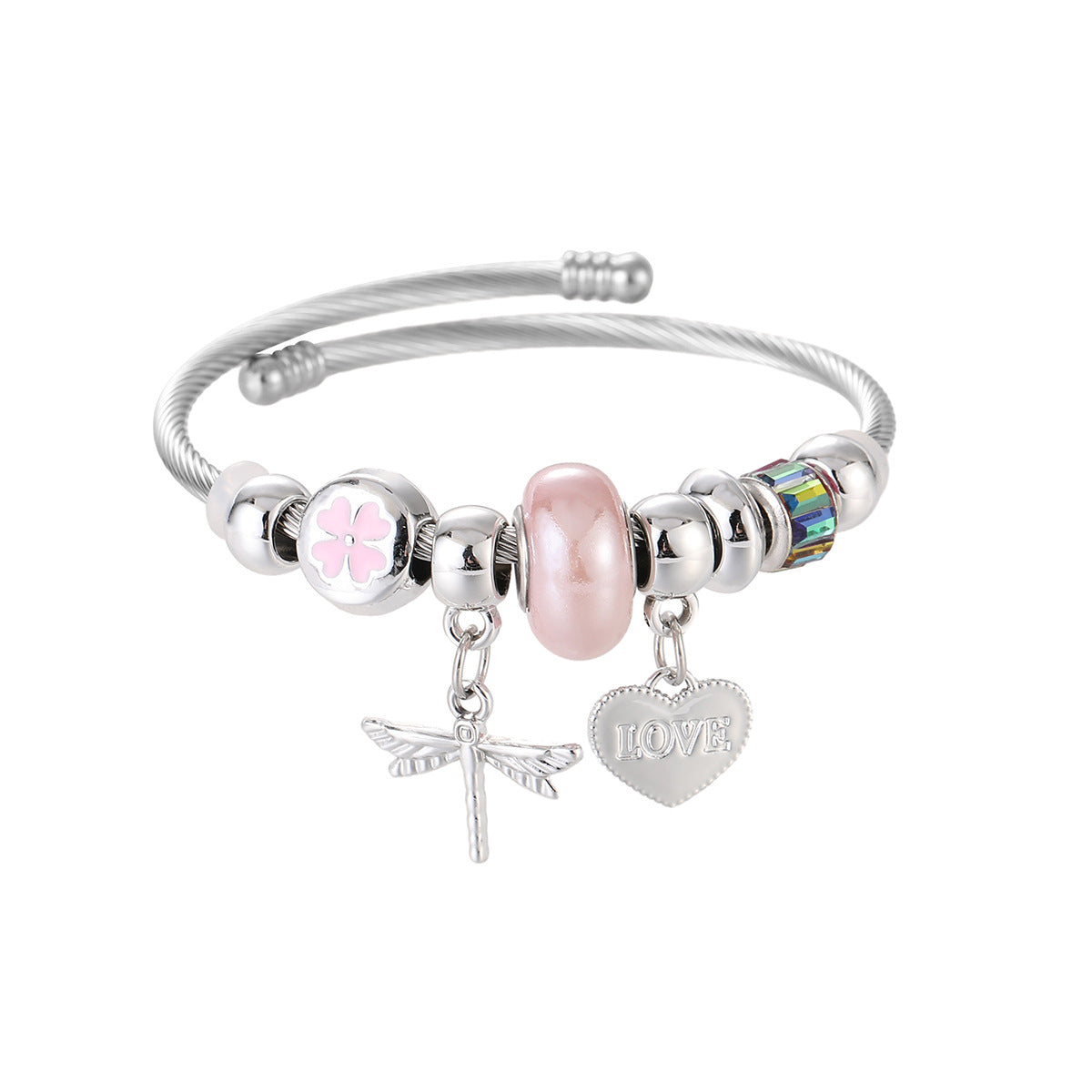 Wholesale Creative Alloy Dragonfly Stainless Steel Beaded Love Bracelet ACC-BT-jiax004